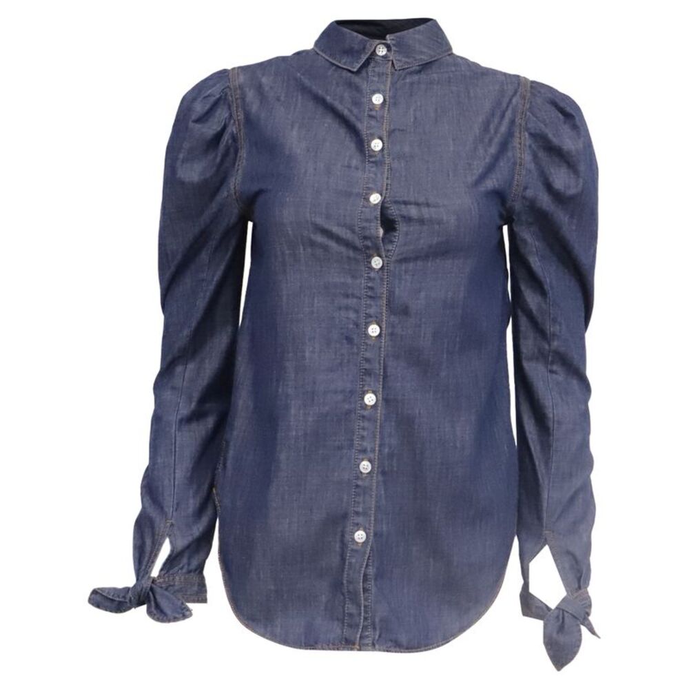 Veronica Beard Button-Down Denim Shirt in Blue Cotton